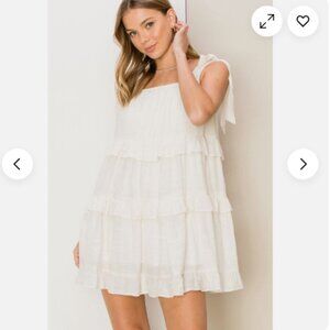 Hyfve Babydoll Mini Dress Cream Boho Tiered Ruffle Tie Sleeveless Straps Medium